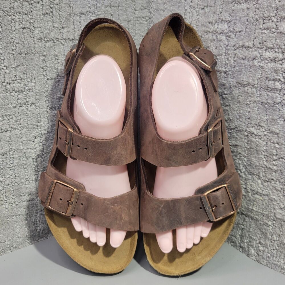 Birkenstock Milano Habana Men's 11 R Brown Oiled Leather Buckle Strap Sandals